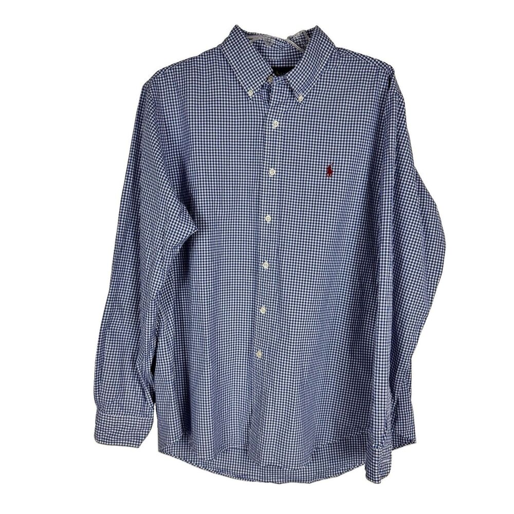 Ralph Lauren Button Down Shirt Mens XL Blue Gingham Pony Logo Long Sleeve Preppy
